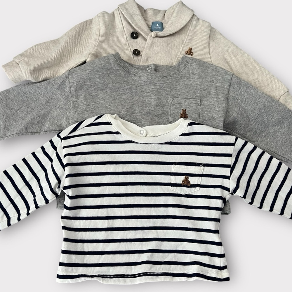GAP Baby Boy 6-12M Organic Cotton Long Sleeve Bundle 3pc Shirts Sweater Set